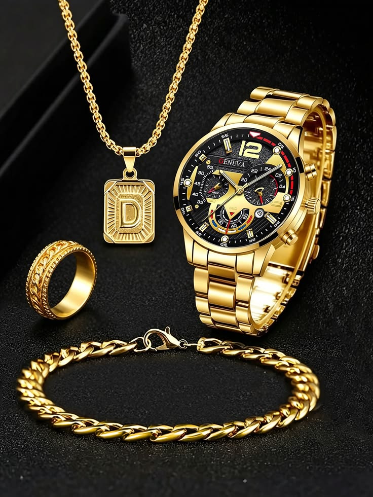Mens Casual Fashion Quartz Watch Set Combo